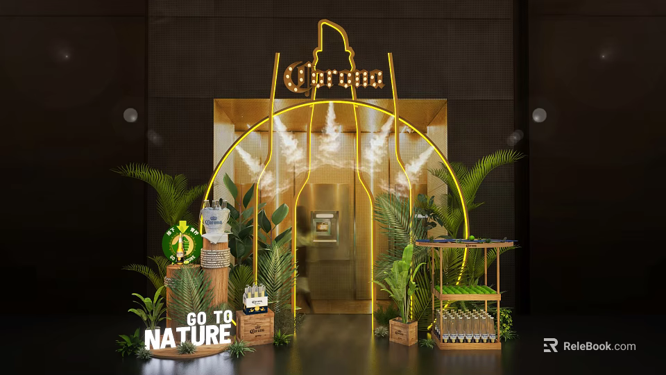 Commercial Equipment For Nature Themed Exhibition Booth With LED Lighting And Green Plants 3d model 