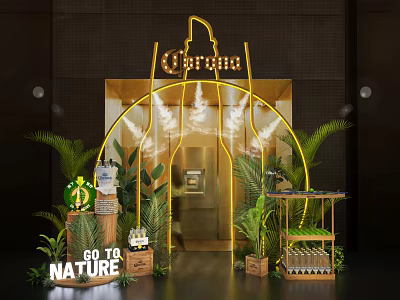Commercial Equipment For Nature Themed Exhibition Booth With LED Lighting And Green Plants 3d model