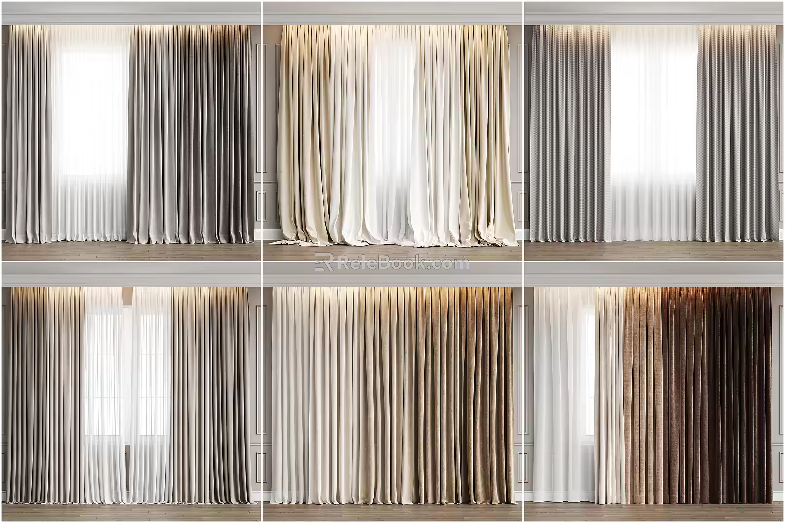 Modern Simple Curtain Fabric Curtain Cream Curtain 3d model