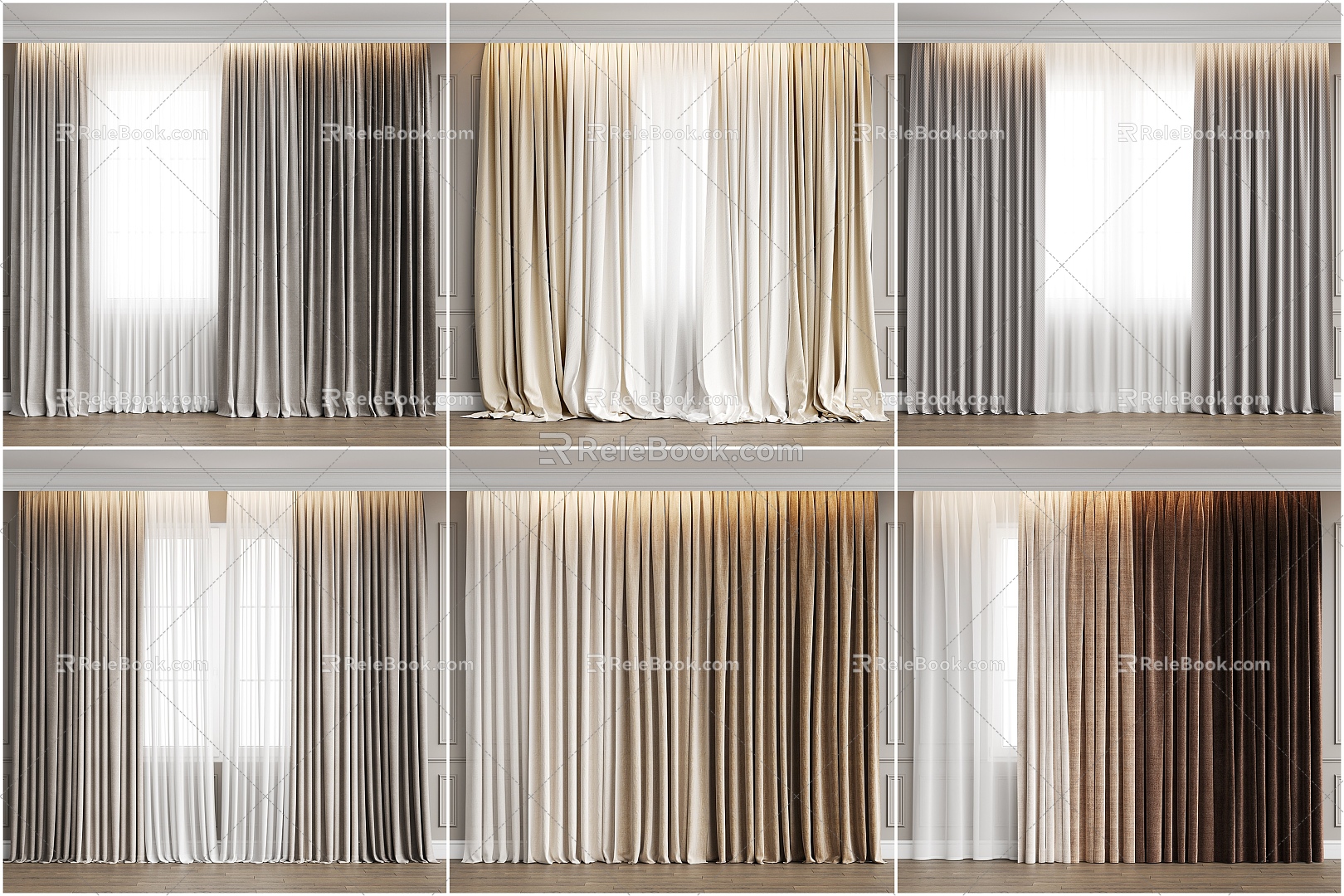 Modern Simple Curtain Fabric Curtain Cream Curtain 3d model