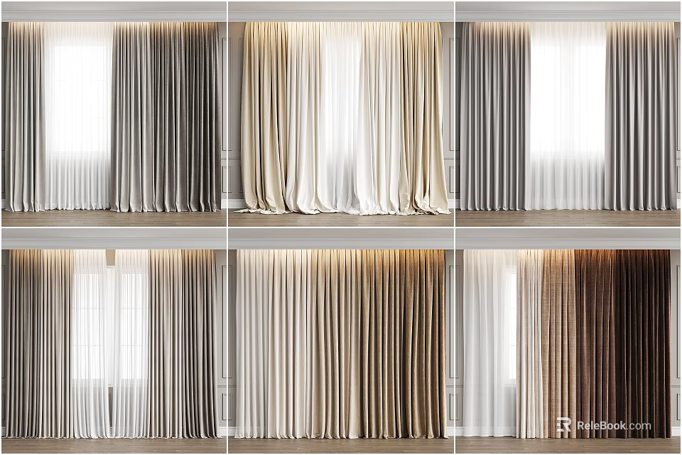 Various Colored Curtains With Different Textures And Elegant Designs For Indoor Windows 3d model 