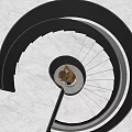 Modern Interior Spiral Staircase With Lighted Marble Steps And Golden Center Sculpture