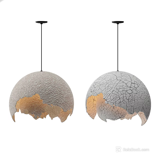Modern Spherical Pendant Lights with Cracked Texture and Gray Orange Gradient Design 3d model