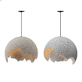 Modern Spherical Pendant Lights with Cracked Texture and Gray Orange Gradient Design 3d model