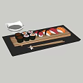 Assorted Sushi Platter with Maki Nigiri Wooden Plate Soy Sauce and Chopsticks