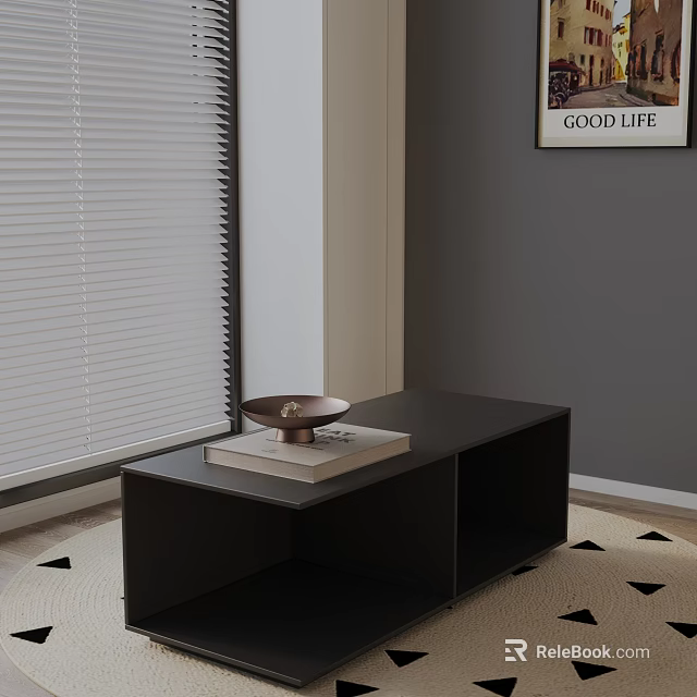Modern Living Room Black Side Table With Book Metal Bowl And Wall Art 3d model 
