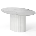 Modern Oval Dining Table With Gray Sleek Tabletop And Gold Ribbed Base 3d model