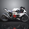 White And Black Sport Motorcycle With Carbon Fiber Components And Red Engine