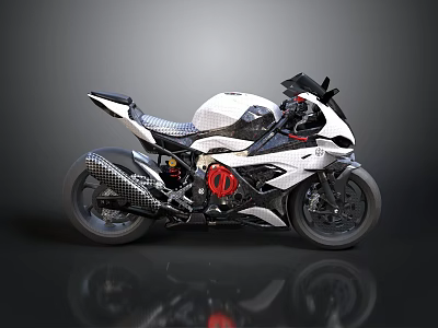 White And Black Sport Motorcycle With Carbon Fiber Components And Red Engine 3d model
