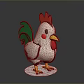 Cartoon Rooster With White Body Red Comb Green Tail Yellow Beak Feet On White Base