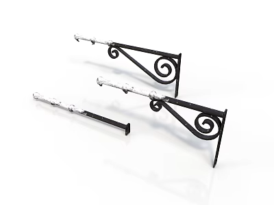 Black Metal Wall Lamp Combination With Curved Arms And Silver Decorative Parts 3d model