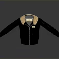 Black Warm Jacket With Fur Collar Zipper Closure And Chest Logo Patch 3d model