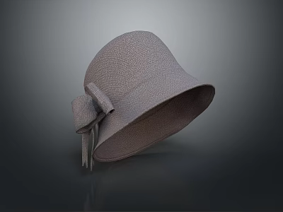 Fashionable Gray Hat With Bow Accent And Round Brim Textured Material 3d model