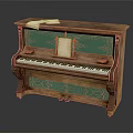 Vintage Wooden Piano As Home Living Item With Green Panel And Music Sheets
