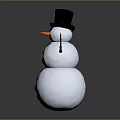 Adorable Snowman With Three Snowball Body Black Top Hat Carrot Nose And Stick Arms