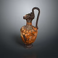 Traditional Pottery Jug With Animal Head Design And Intricate Brown Orange Patterns
