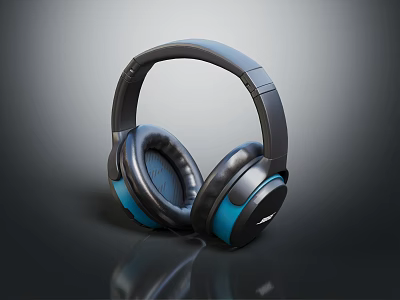 High Quality Electronic Over Ear Headphones With Black And Blue Design 3d model