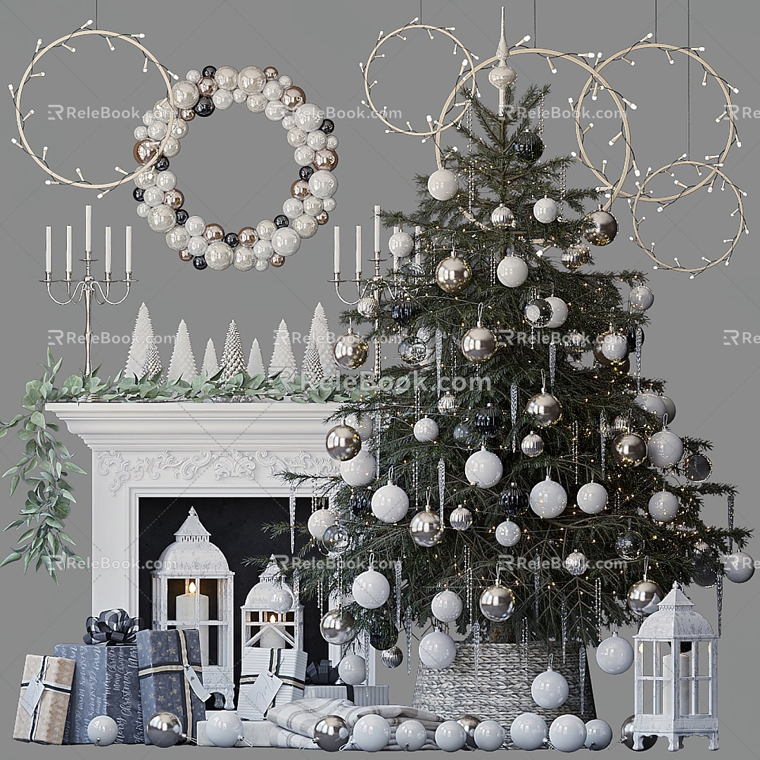 Modern Christmas Tree Christmas Tree Gift Box Fireplace Decoration 3d model