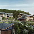 Rural Self-built House With Traditional Tile Roof Stone Path And Lush Mountain Greenery