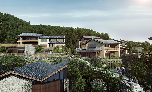 New Chinese Homestay Features Mountain Homestay Residential Residence Rural Residential Building 3d model