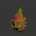 Fresh Vibrant Dragon Fruit With Red And Green Leafy Peel On Dark Background