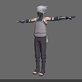 Game Movie Character 3D Model Design Spiky Silver Hair Black Mask Gray Overalls Arm Wraps
