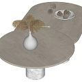 Modern White Textured Coffee Table With White Vase Dried Flowers And Pine Cones On Plate
