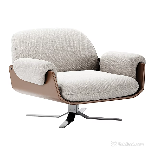 Elegant Light Gray Accent Chair With Brown Armrests And Metal Star Shaped Base 3d model 