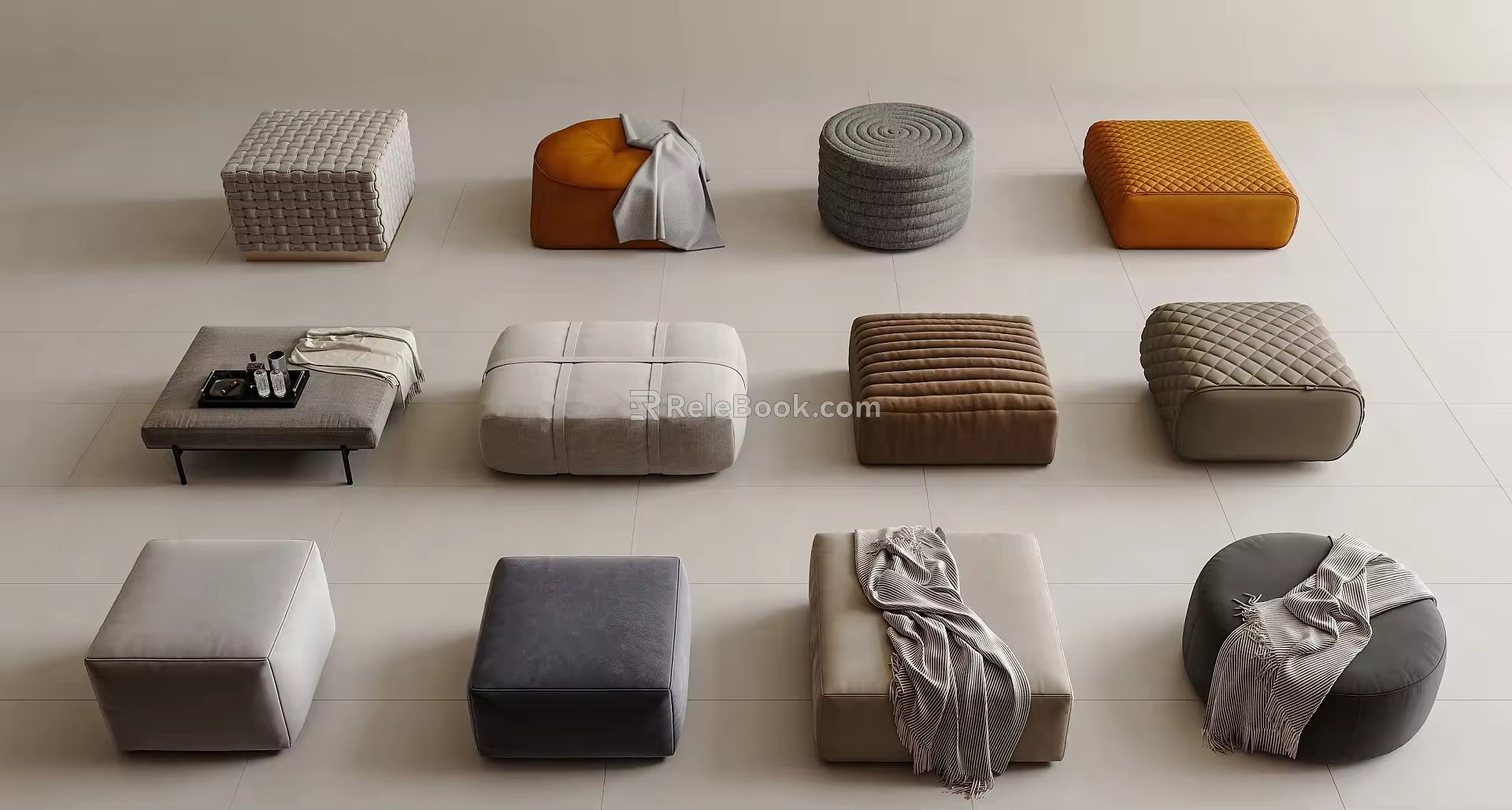 Modern Sofa Stool Fabric Sofa Stool Bed End Stool Foot Bench Round Stool Square Stool 3d model