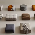 Modern Sofa Stool Fabric Sofa Stool Bed End Stool Foot Bench Round Stool Square Stool 3d model