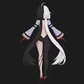 Anime Style Woman With White Black Long Hair Purple Top Black Split Pants Holding Daggers