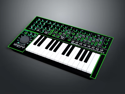 Professional Electronic Music Keyboard With Black White Keys Green Knobs And Control Interface 3d model