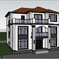Modern Two Story Detached Villa with Large Windows Balconies Entrance Porch and Greenery