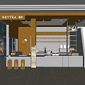 Bright Modern Bubble Tea Shop Interior Design With Wooden Counter And Shelves Stools
