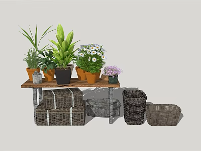 Modern potted landscape flower border sketch 3d model