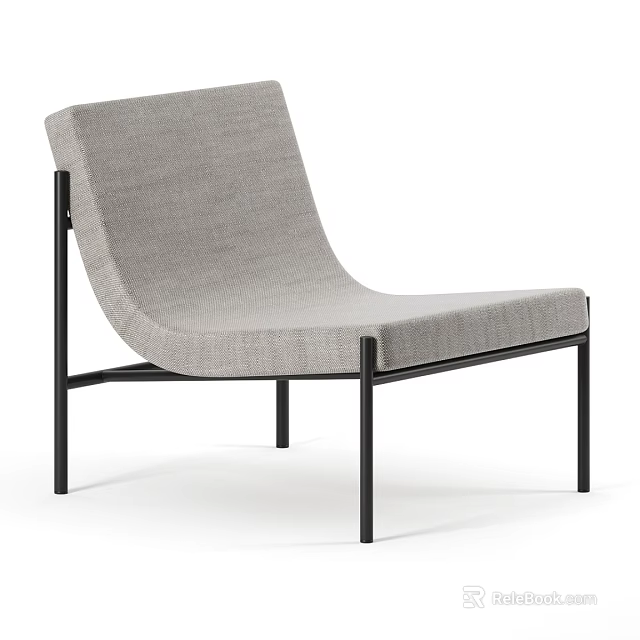 Modern Gray Fabric Armchair with Black Metal Legs and Sleek Design 3d model 
