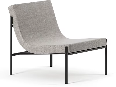 Modern Gray Fabric Armchair with Black Metal Legs and Sleek Design 3d model