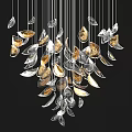 Elegant Modern Leaf Shaped Chandelier With Shiny Metallic And Clear Hanging Elements 3d model