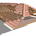 Wooden Roof Truss Structure With Tile Covering And Beam Framework