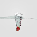 Vibrant Garden Scene with Red Tomato Falling into Water Creating Splash on Light Blue Background