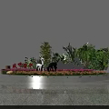 Roadside Landscape Facilities With Circular Flower Bed Various Plants Flowers And Animal Statues
