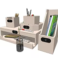 Desk Organizer Storage Compartments Pencils Colored Pens Scissors Notebook Architecture Design Book Glass With Straw