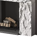 Stone Fireplace With Rough Natural Texture And Wood Logs In Interior Design