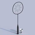Professional Badminton Sports Equipment With Black Patterned Racket And White Shuttlecock