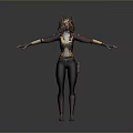 Cat Ear Headgear Figure In Red Jacket Black Pants With Arms Outstretched On Gray Background