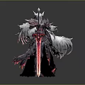 Mythical Warrior In Ornate Armor With Red Sword And Feathered Wings