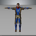 Fantasy Character In Blue Brown Mechanical Armor With Creature Inspired Design Arms Outstretched
