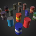 Various Colored Stacked Metal Barrels With Blue Red Green And White Hues