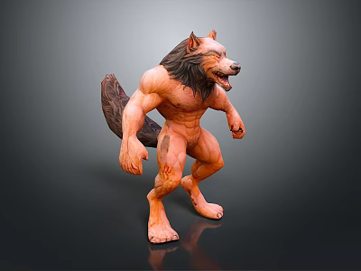 3D Fantasy Character Design Of Muscular Humanoid Werewolf Creature With Fierce Features 3d model