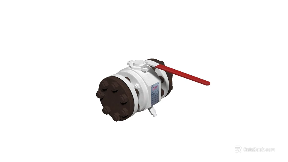 Industrial Ball Valve With White Body Brown Connections And Red Handle For Applications 3d model 